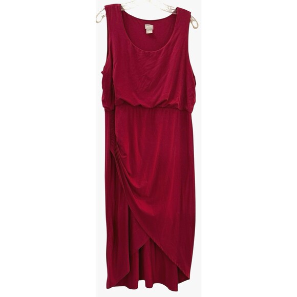 Chicos Womens Maxi Dress Size Large Red Rayon Stretch Sleeveless Wrap Hem Effect - Picture 1 of 9